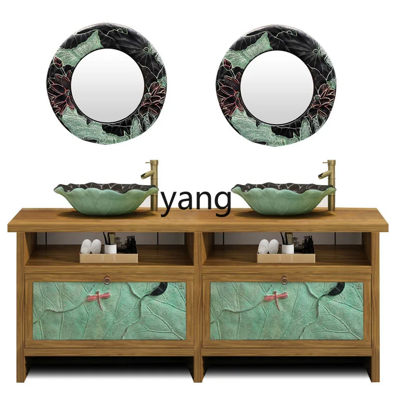 CX1 Chinese antique solid wood elm face wash basin cabinet washstand toilet bathroom cabinet