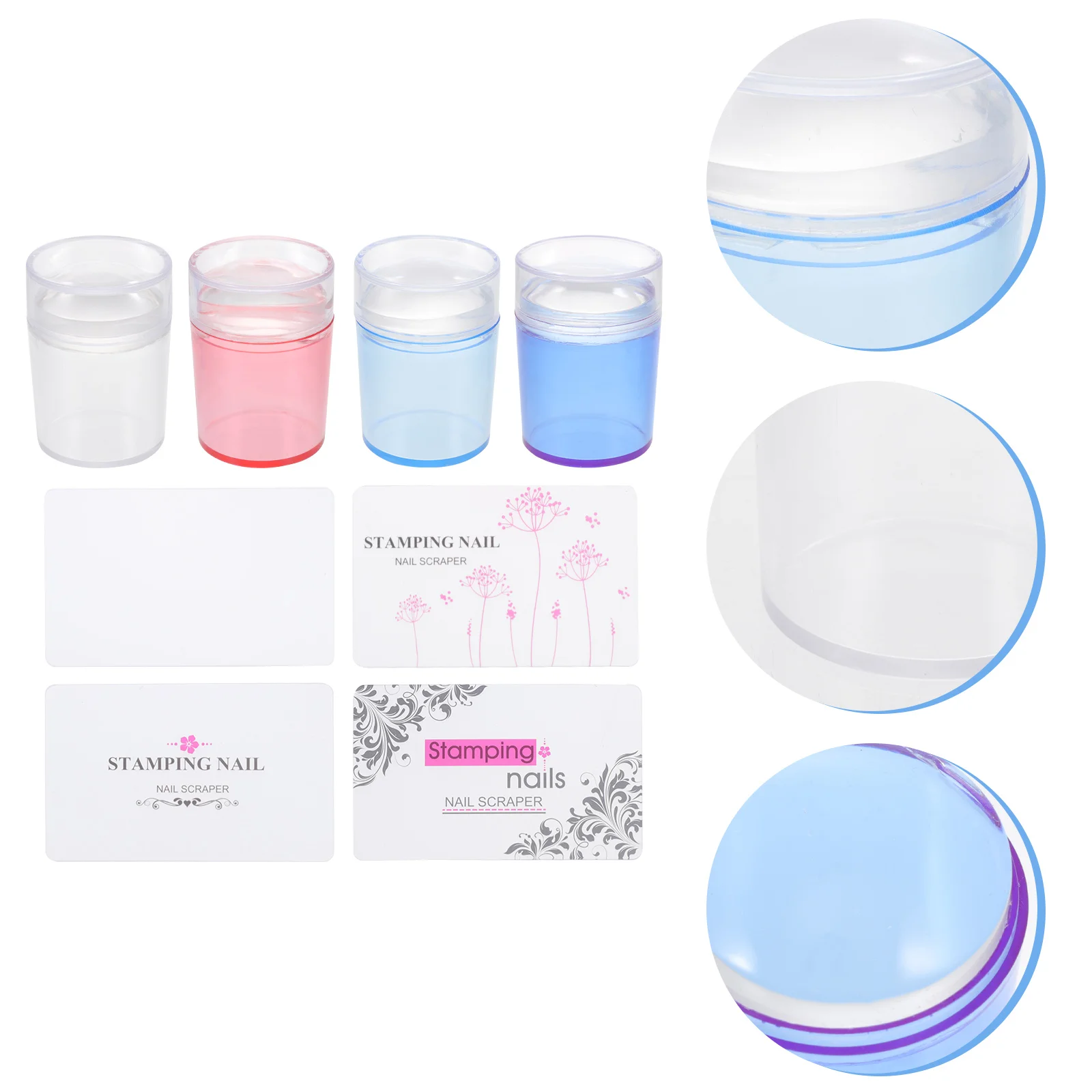 4 Sets Nail Silicone Stamp Stamping Accessory Clear Polish Tools Manicure Stamper Small Fingernail Scraper