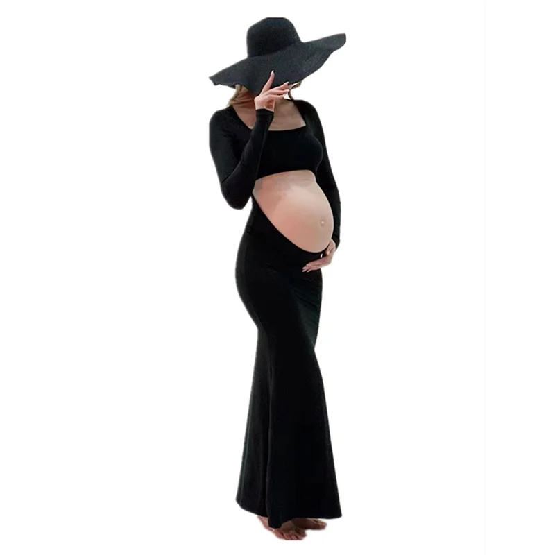 Vestidos de maternidad para sesión de fotos, maxivestido Sexy con abertura frontal y espalda descubierta, ropa para fotografía de fiesta de boda y