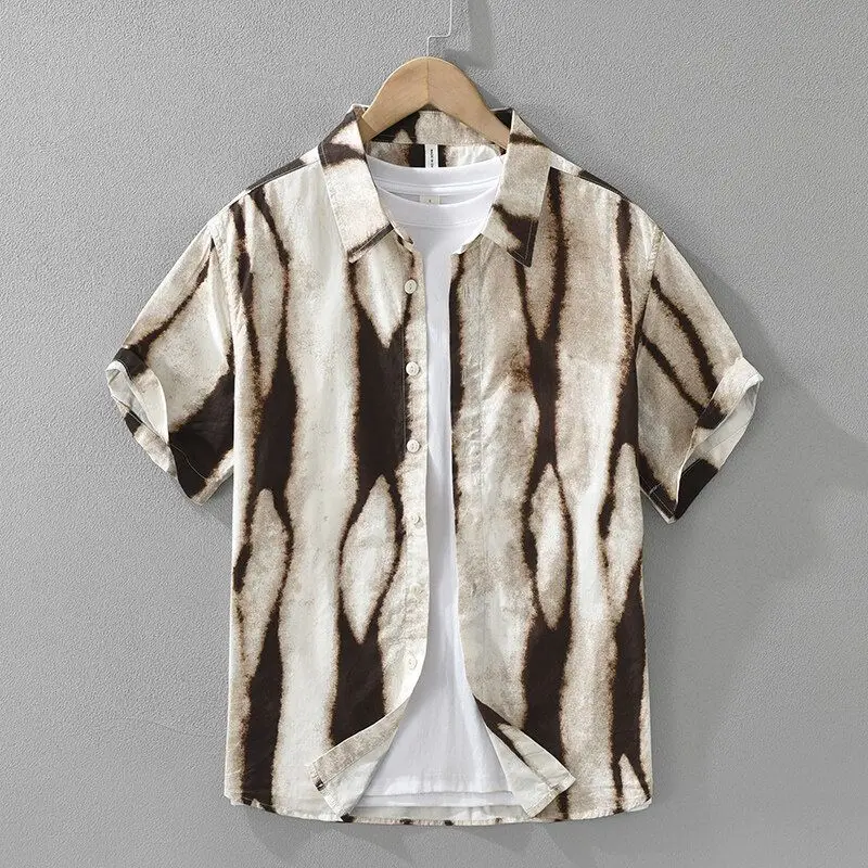 

Summer 2025 Loose Fit Long Sve irt Tie Dye Casual Print Oils Painting Sle Retro Hong Kong Leisure Personali M irt