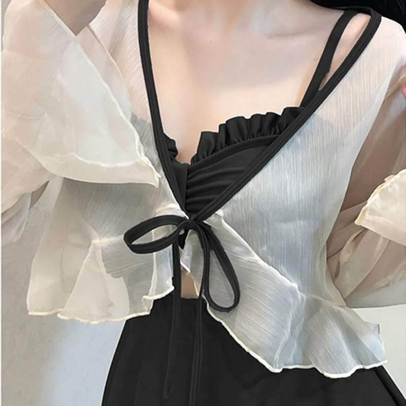 Women Suspenders Sweet Cute Swimwear 2pcs/Set Sexy One-piec Beach Wear Dress Thin Swimsuit High Waist Bathing Suit for Girls