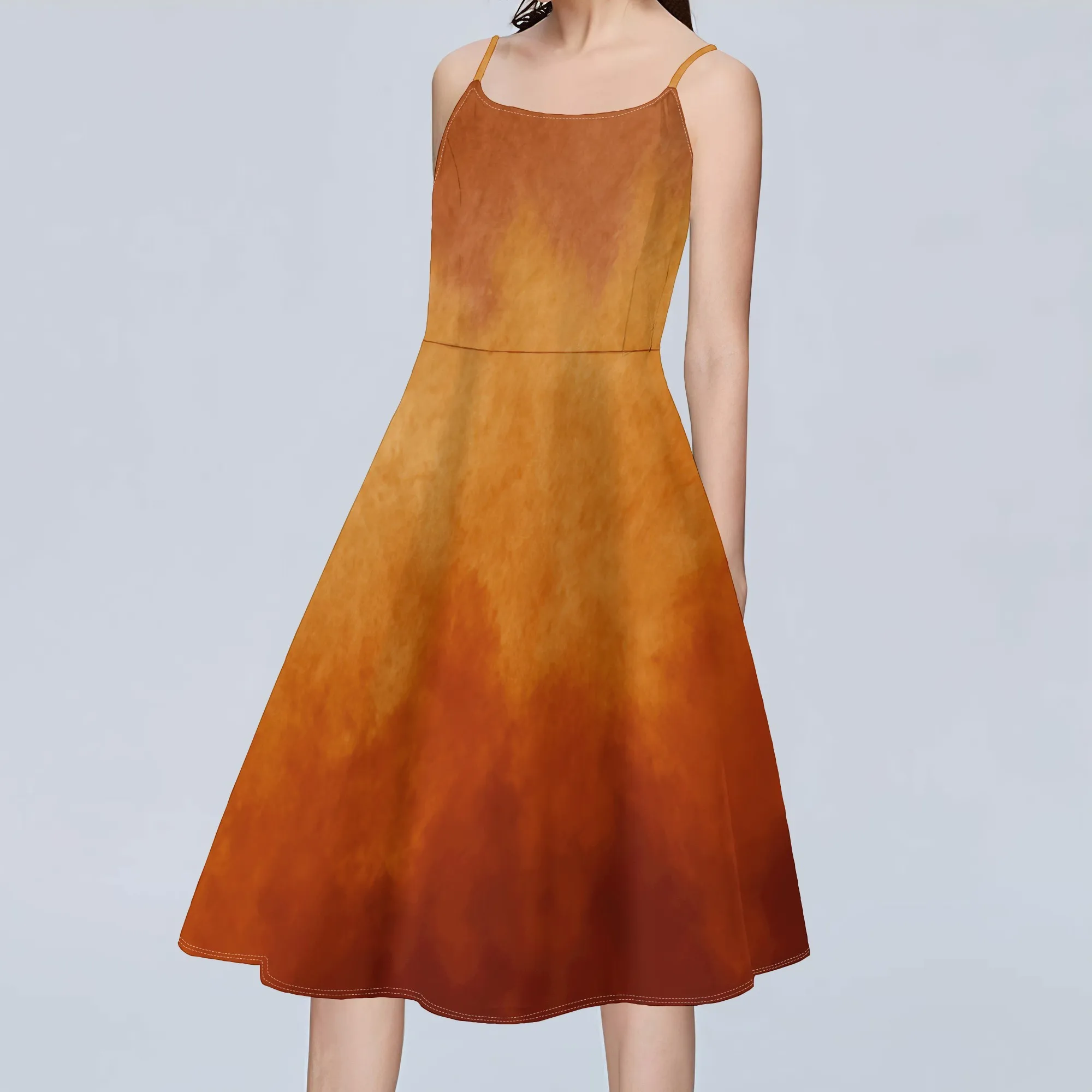 ฤดูร้อน Cami Midi Halter Tank ชุดเดรสสั้นปิดไหล่เปลือยสายคล้องไหล่ปรับได้ยาวถึงเข่า Sundress