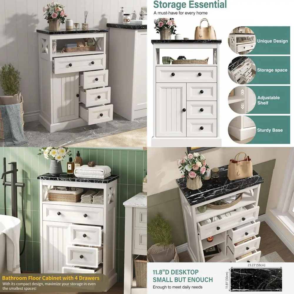 

freestanding wooden floor cabinet with doors and drawers for bathroom storage