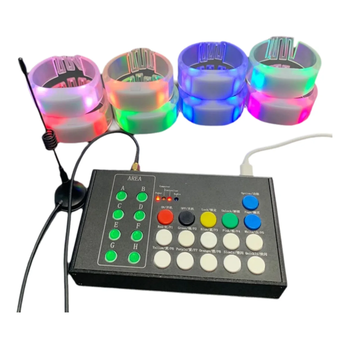 LED TPU Bracelets, Silicone Wristbands, Polyester Bangles, Remote Control 200 Meters, 433.92MHz, 8 Area, Music Control, 200 PCS