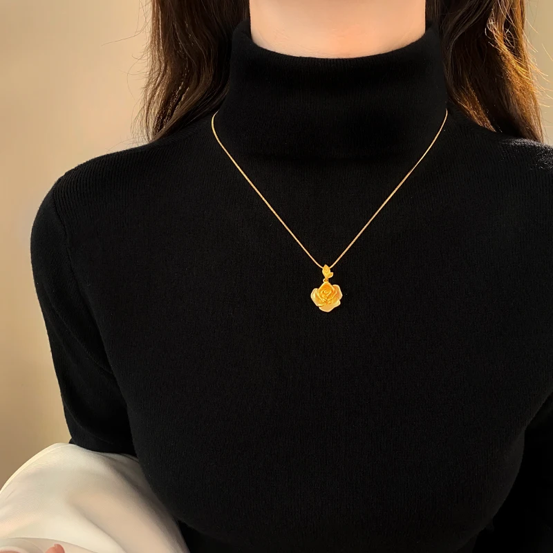 Licht Luxus Matt Gold Farbe Rose Blume Anhänger Halskette Für 2024 frauen Sexy Schlüsselbein Kette Mode Zubehör Schmuck – Detail 6