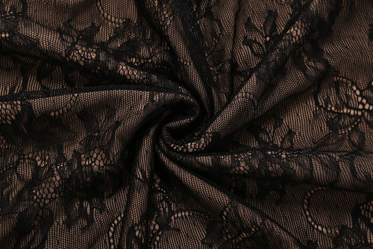 Weird Puss Blumen-Dekorationskleid für Damen, Hottie Patchwork-Spitze, hohler Stehkragen, eng anliegendes Hottie-Midnight-Sexy-Mini-Bodycon-Kleid – Detail 10
