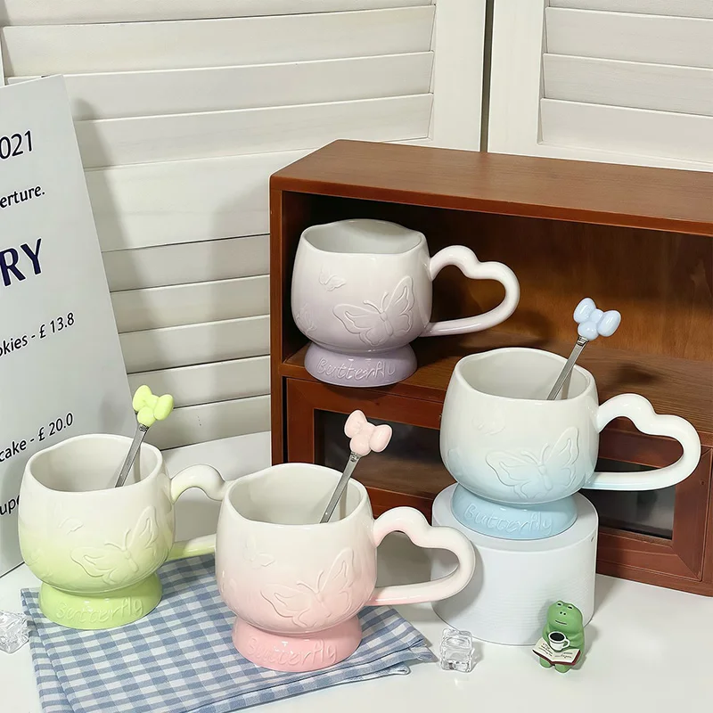 

Relief Butterfly Mug High Aesthetic Ceramic Cup Couple Water Cup Birthday Gift For Male And Female Students