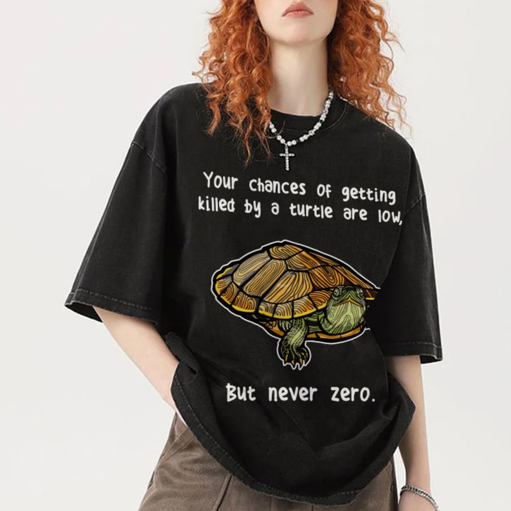 

Your Chance Of Getting Killed By A Turtle Are Low But Never Zero Unisex Retro Shirt Funny Vintage Washed T-Shirt Top Tees