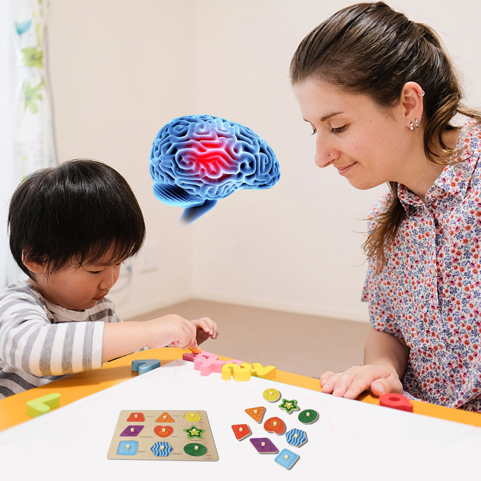 1 set 1 Set Jigsaw Wooden Puzzle Board Puzzle Premium Educational For Kids Wood Matching Board Game Cartoon Shape Color Learning