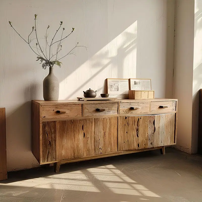 

Chinese solid wood dining side cabinet wabi-sabi wind home locker furniture retro storage chest cabinet log wind edge