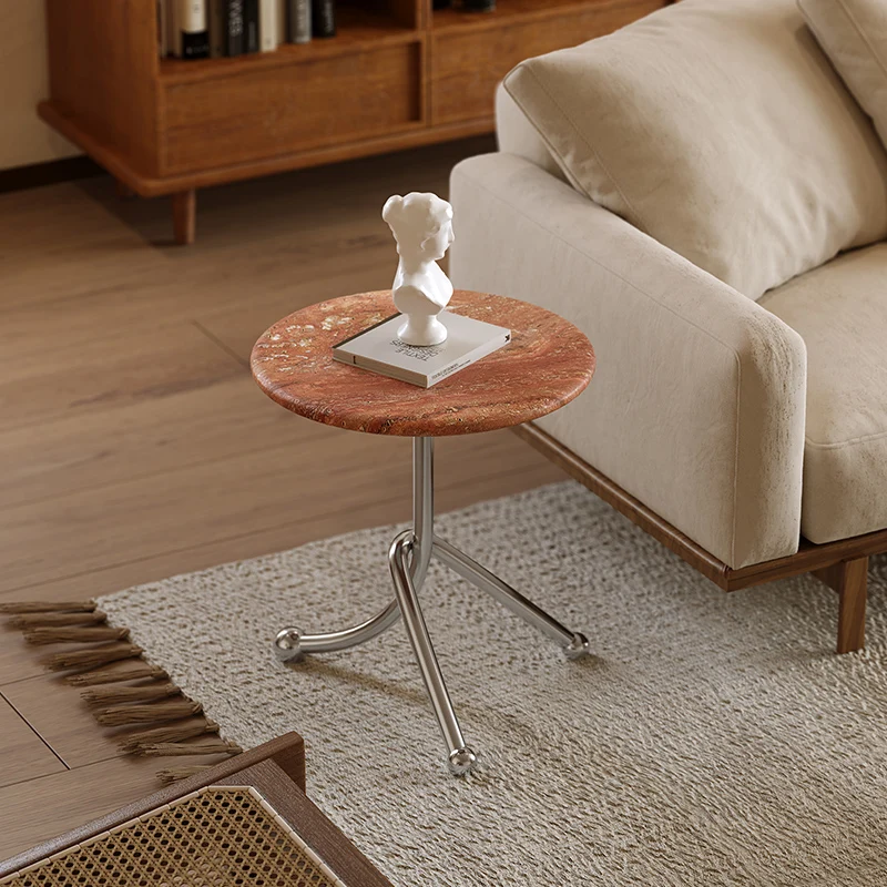 Table en marbre à bord travertin, table d'appoint de canapé de salon, petite table basse mobile, petite table de balcon créative pour la maison