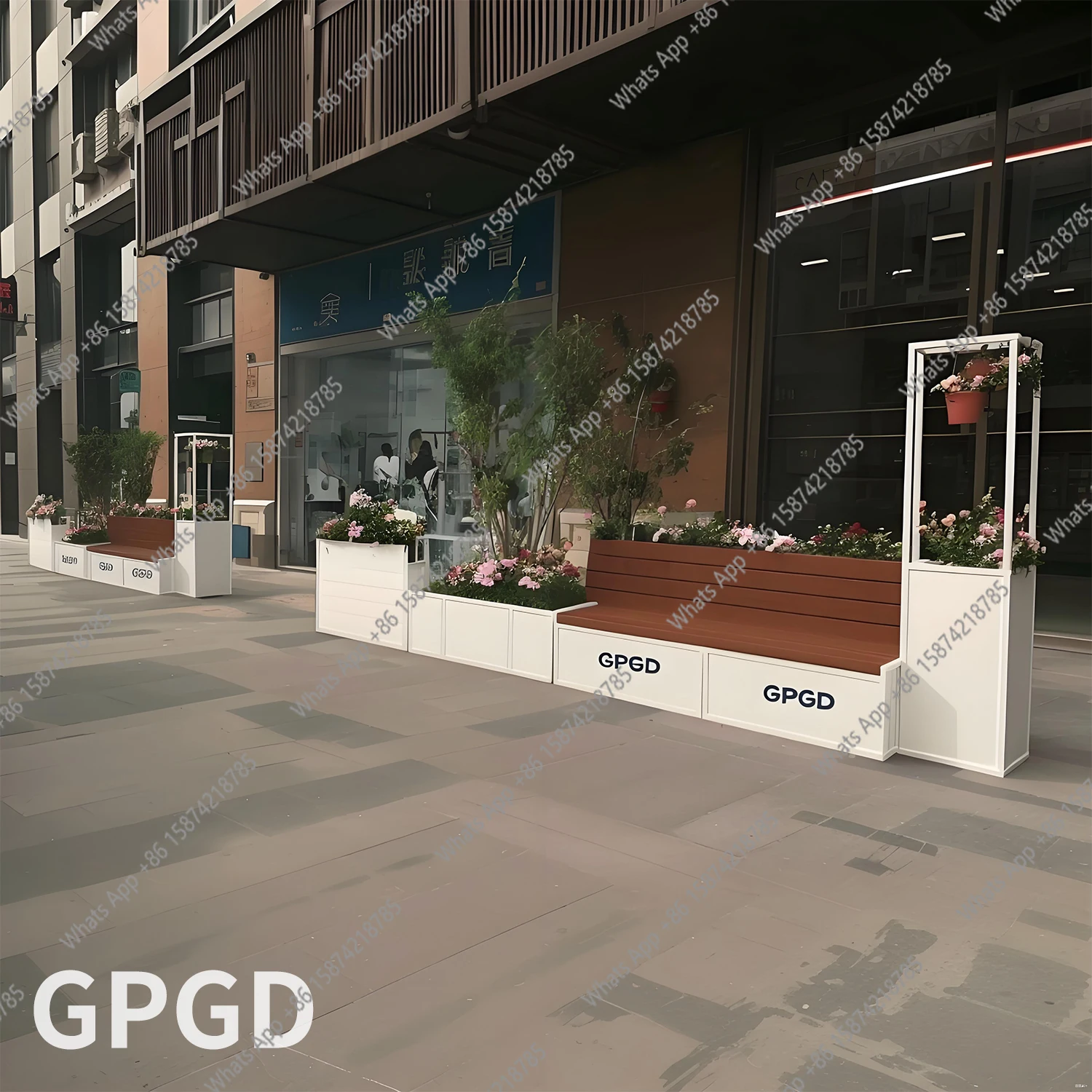 

Outdoor seat flower box combination garden landscape plastic wood seat creative shopping mall public rest waiting chair