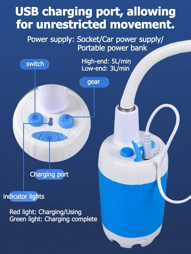 Kein Strombedarf, tragbare Campingdusche, Outdoor-Campingduschpumpe, wiederaufladbare elektrische Duschpumpe mit intelligentem Digitaldisplay – Detail 4