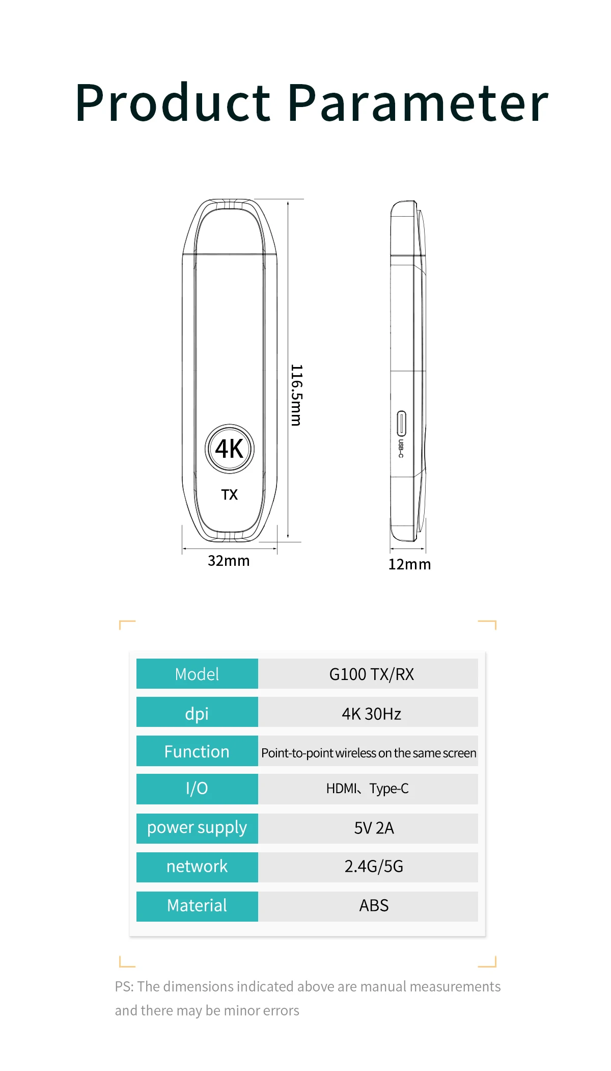 جهاز إرسال واستقبال HDMI لاسلكي، مدخل فك تشفير 4K، مخرج 4K @ 30 هرتز، توصيل وتشغيل الكمون المنخفض للغاية للألعاب، المسرح المنزلي