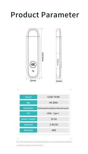 Imagen 2 del producto Transmisor y receptor HDMI inalámbrico, entrada de decodificación 4K Salida 4K a 30 Hz, Plug & Play de latencia ultrabaja para juegos, cine en casa