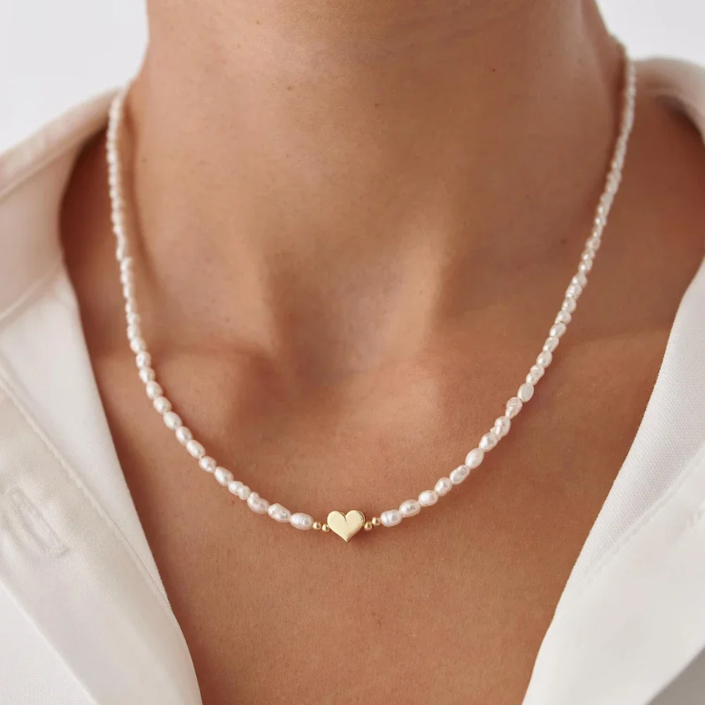 

YWYC 3-4mm Mini Rice Shape Freshwater Cultured Pearl Necklaces for Women 40cm 45cm 50cm Adjustable Necklaces Jewelry Gift