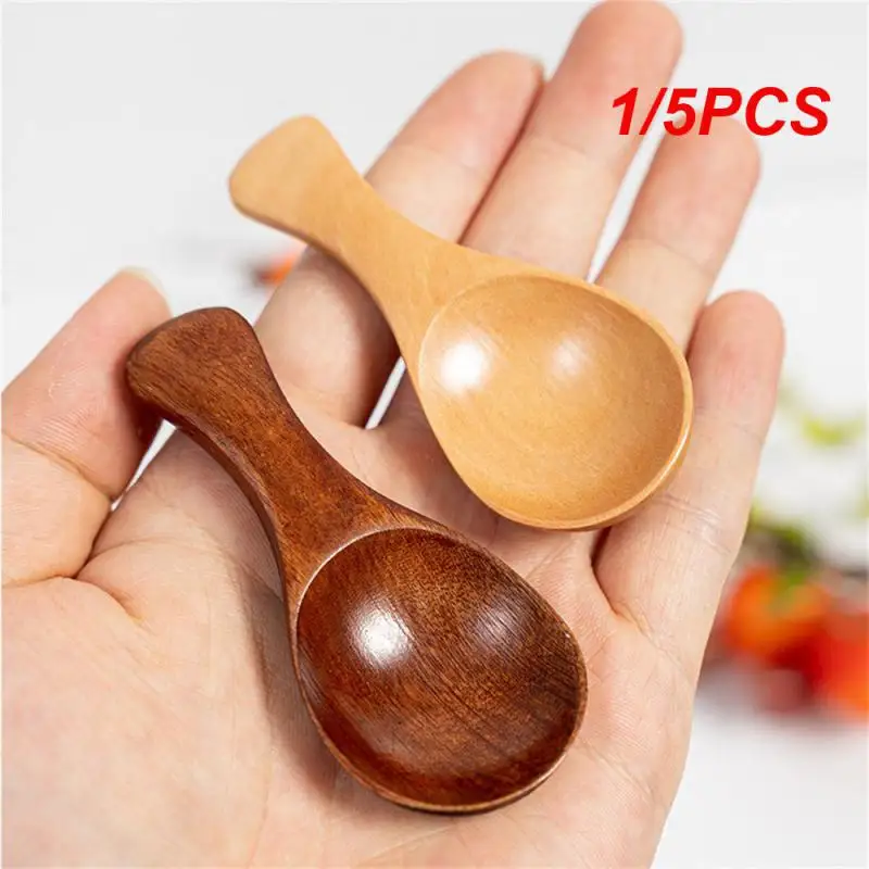 1/5PCS Spoon Heat Proof Wood Tableware Wooden Spoon Safety In Use Solid Color Soup Spoon Anti Scalding Thick And Solid