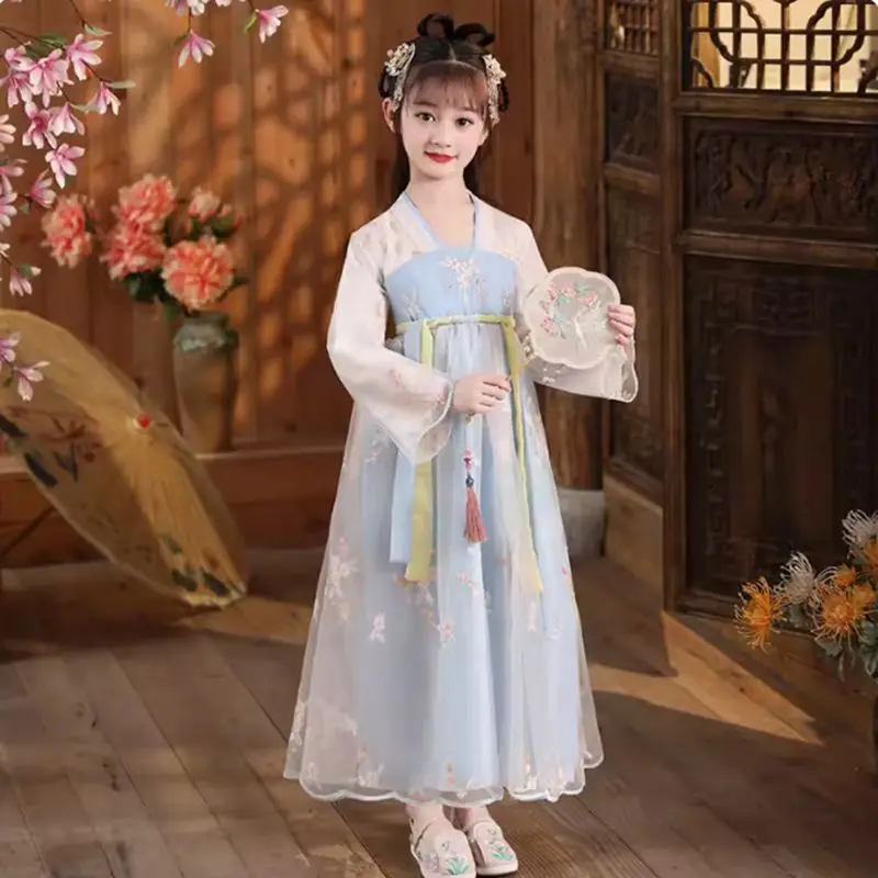 Hanfu kostum kostum Cosplay anak perempuan, gaun peri musim gugur, setelan Tang Vintage Tiongkok