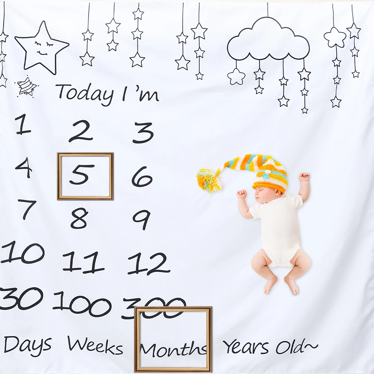 Photography Backdrop Stars Cloud Pattern Seamless Wrinkle Free Durable Premium Fabric Birthday Party