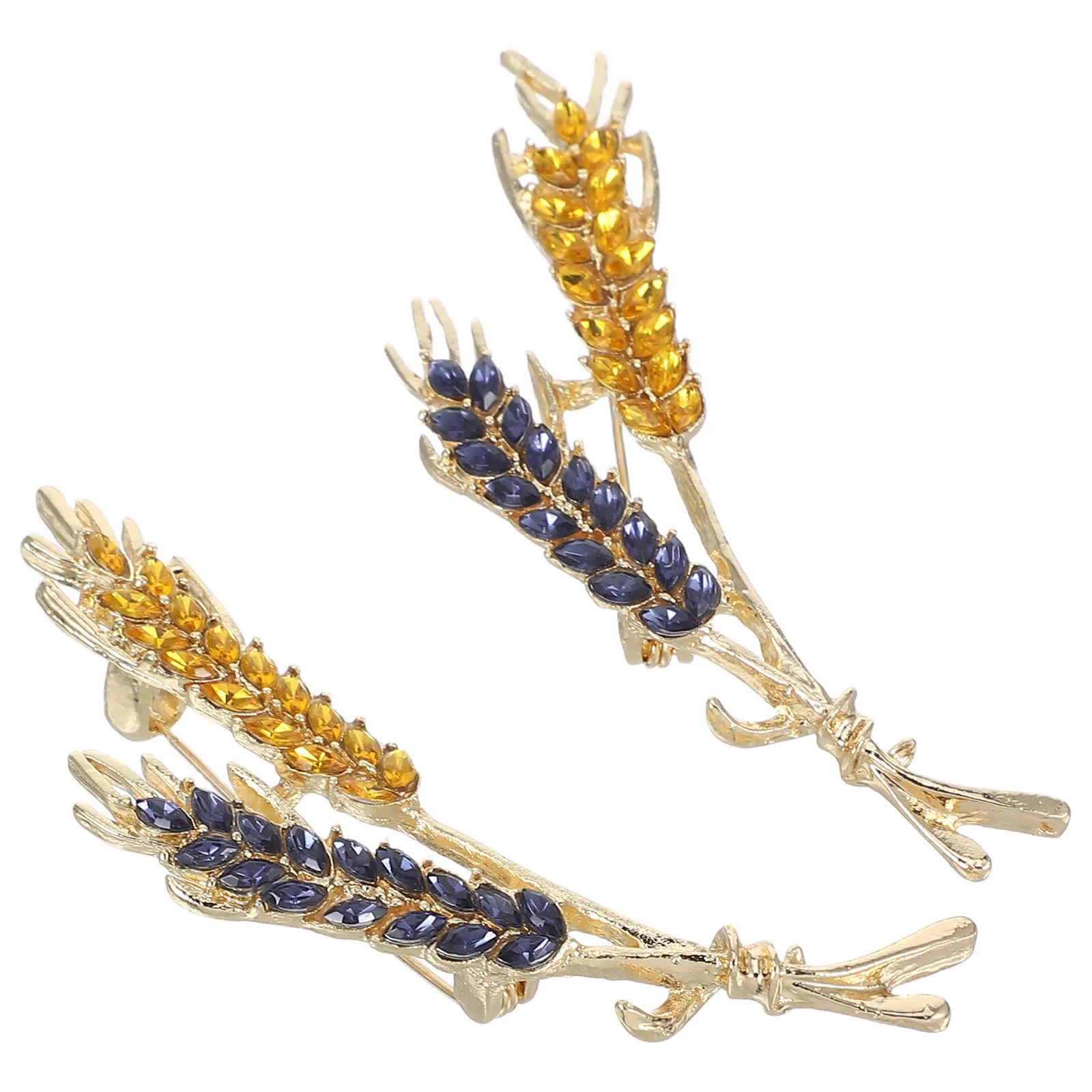 2Pcs Wheat Ear Rhinestone Brooch Pin Stylish Label Pin for Men Women Coats Dresses Suits Unique Elegant Jewelry