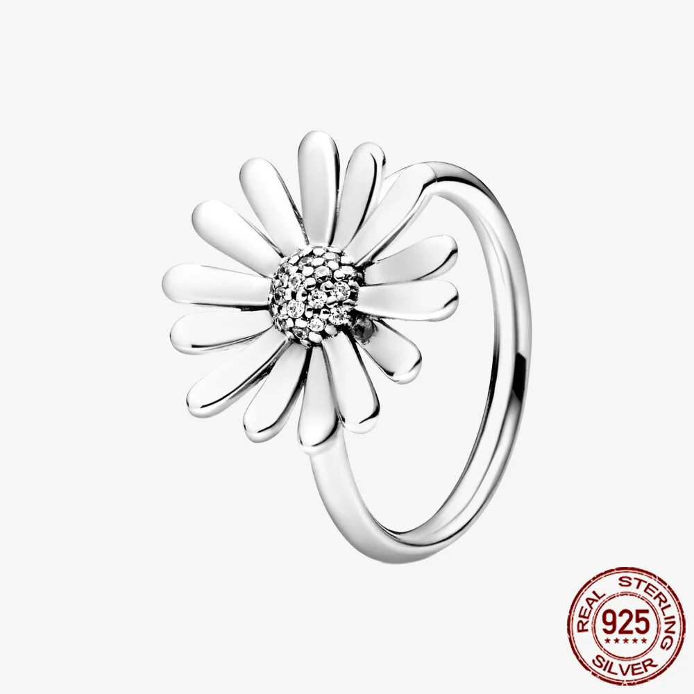 Authentic 925 Sterling Silver Sparkling crown daisy Rings For Women Fine Jewelry Family, Engagement, Gift,Love