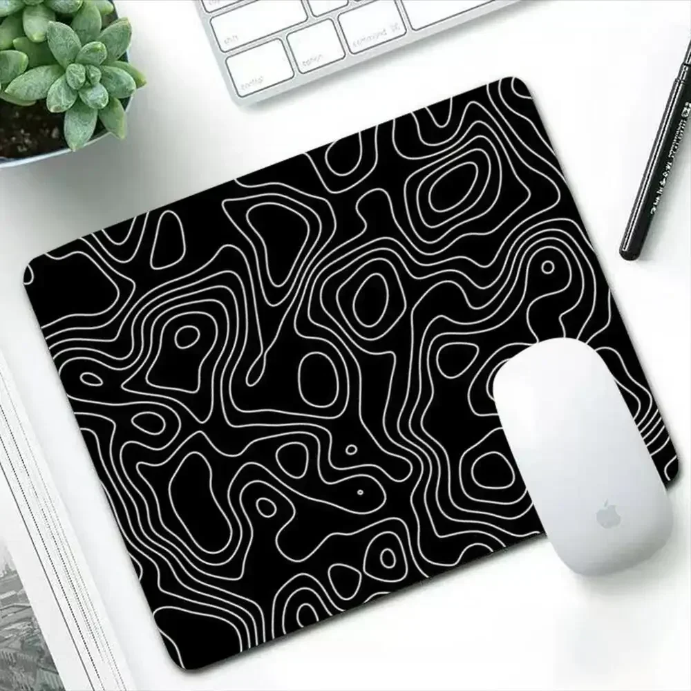 Black and white topographic map small mousepad line texture square gaming accessories keyboard pad computer notebook table Mat