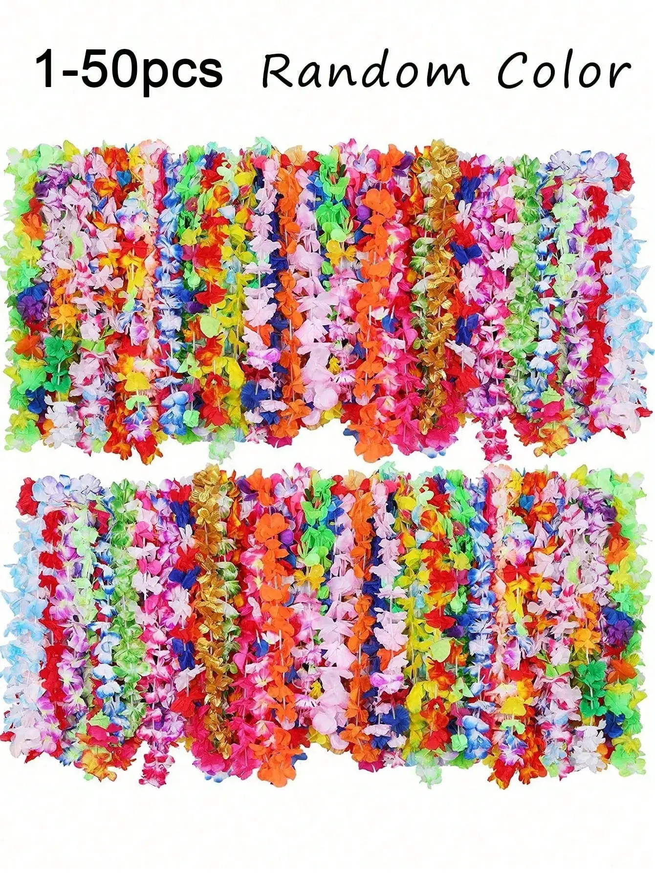 

50pcs Hawaiian Flower Lei Garland Tropical Party Favor Beach Wedding Decoration Random Color