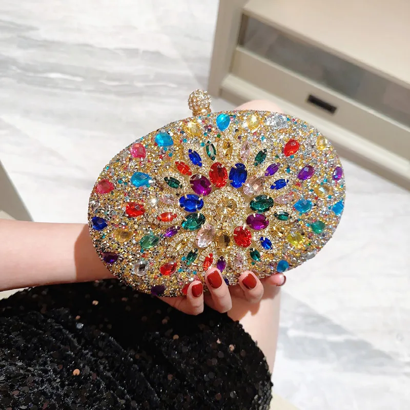 

2023 New Diamond Sunflowers Evening Bags Wedding Dinner Purse Mini Chain Shoulder Bags Bling Colorful Wallets Drop Shipping