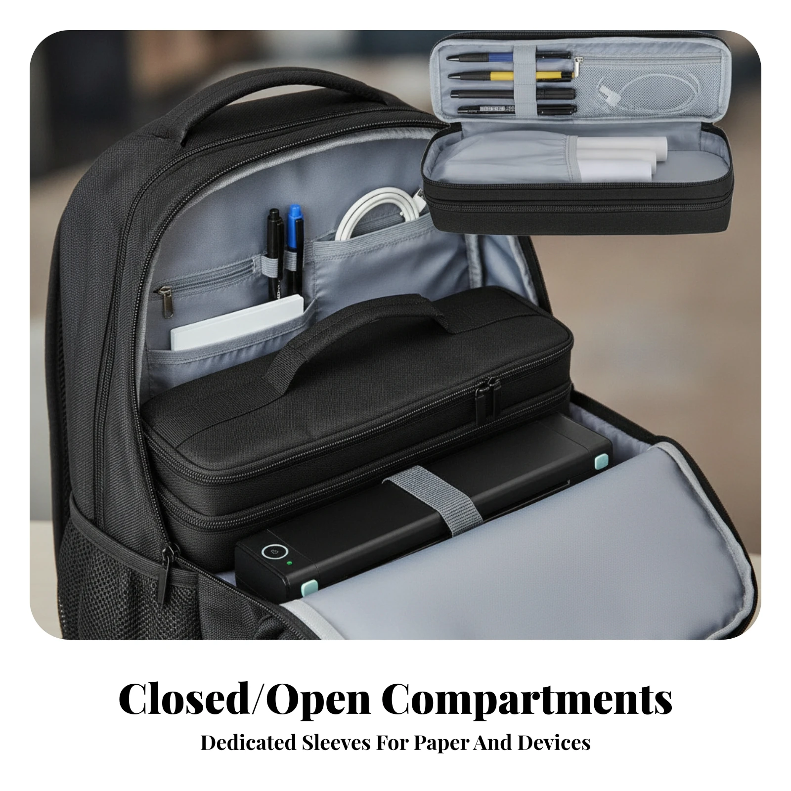 Thermal Printer Carrying Case Compact Portable Printer Case Zippered Sturdy for Mobile Workers, Outdoor, Study Settings