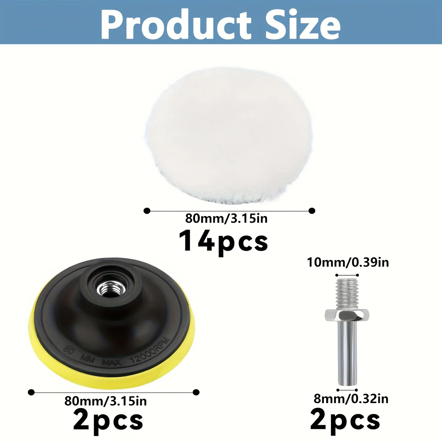 18 3-inch polishing pads Velcro grinding wheel with back plate and M10 adapter kit for automotive beauty