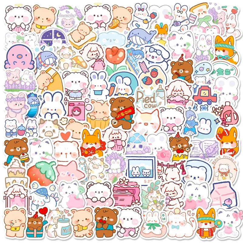 Pegatina de PVC de oso fresco Kawaii para niños, papelería coreana, suministros escolares, decoración de álbumes de recortes, 10/30/50/100 piezas