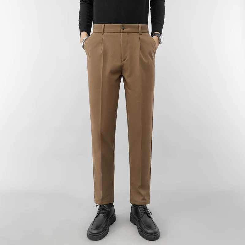 

Мужские брюки прямого кроя однотонные для весны и осени, модная деловая повседневная мужская одежда, классические брюки-костюм приталенного кроя