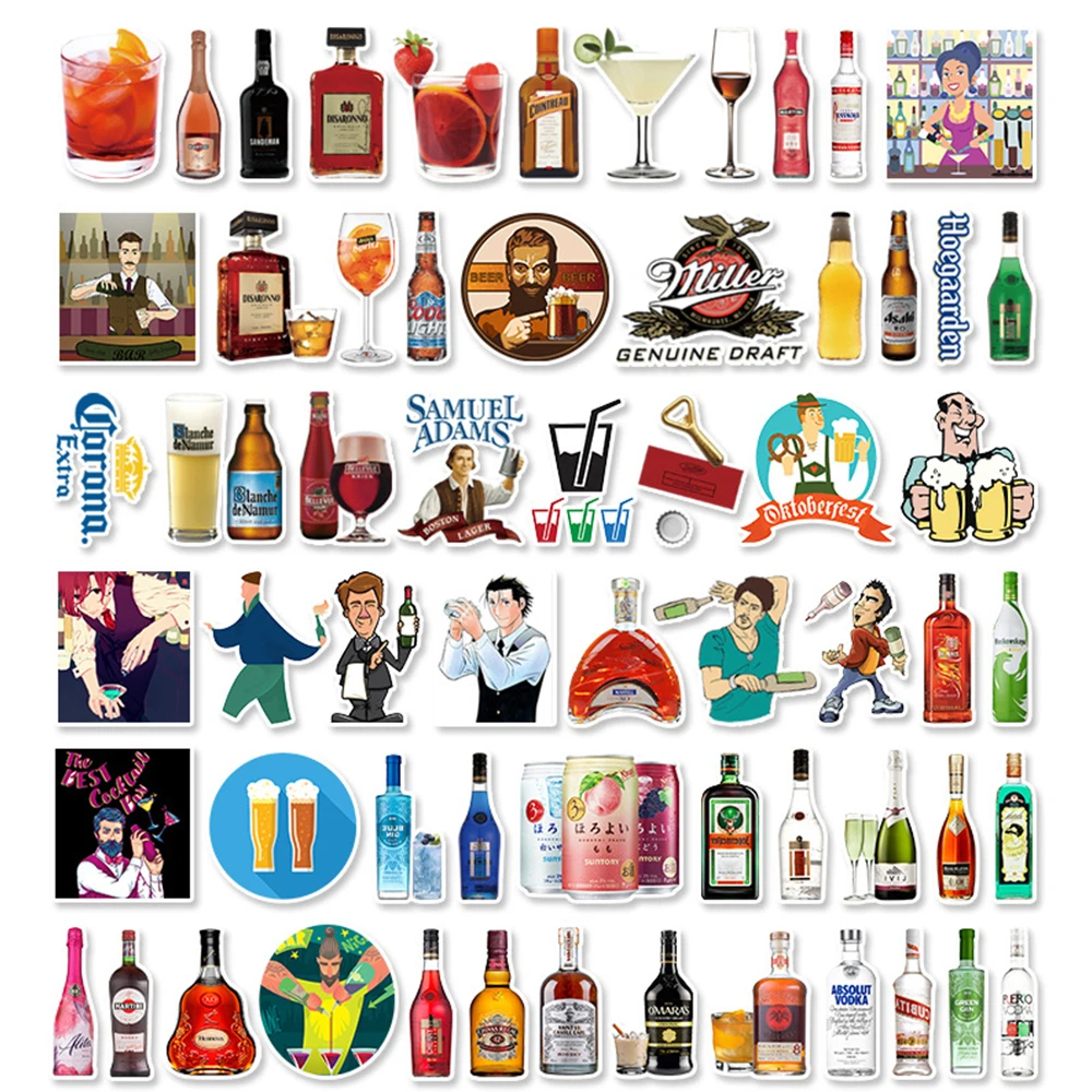 50/67pcs Alcohol Wine Bottle Vintage Beer Stickers for Ipad Scrapbooking Material Adesivos Journal Sticker Scrapbooking Supplies