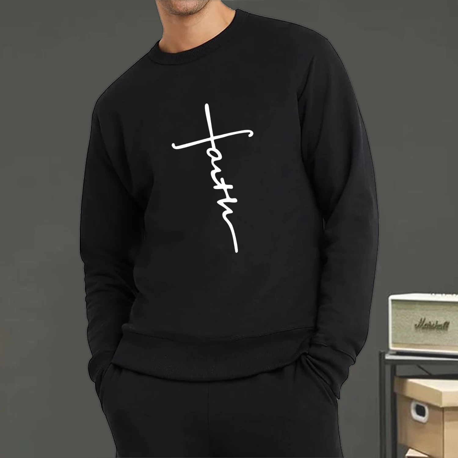 

Fashion Faith Print Women Men Crew Neck Loose Pullover Long Sleeve Sweatshirt Oversize Hoodie Couple Clothes Streetwear Tops