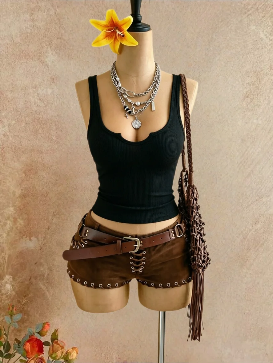 Women Ribbed Sleeveless Tank Top Notch V Neck High Stretch Soft Skin‑Friendly Fabric Slim Fit Basic Daily Going Out Cami Vest