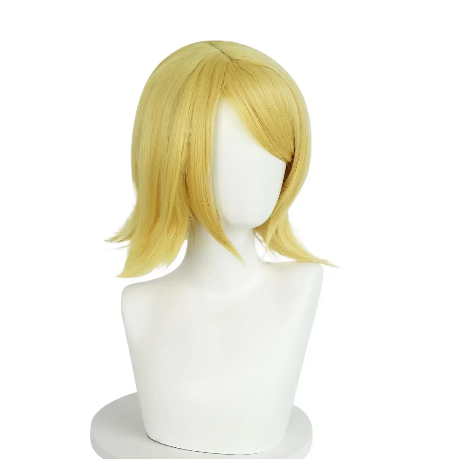 Peruca sintética ondulada curta com Franja para mulheres, perucas louras, altura do ombro, amarelo, cosplay, Halloween