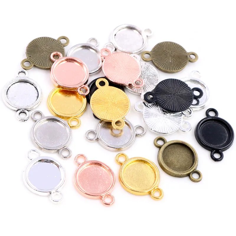 50pcs 8 10mm Inner Size Classic 7 Colors Plated One Sided Double Hanging Simple Style Cabochon Base Setting Charms Pendant