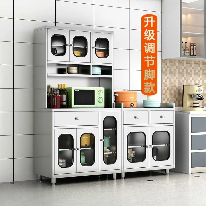 304 stainless steel kitchen, sideboard, cupboard, cupboard, multi-purpose storage cabinet, pots and pans, microwave storage\