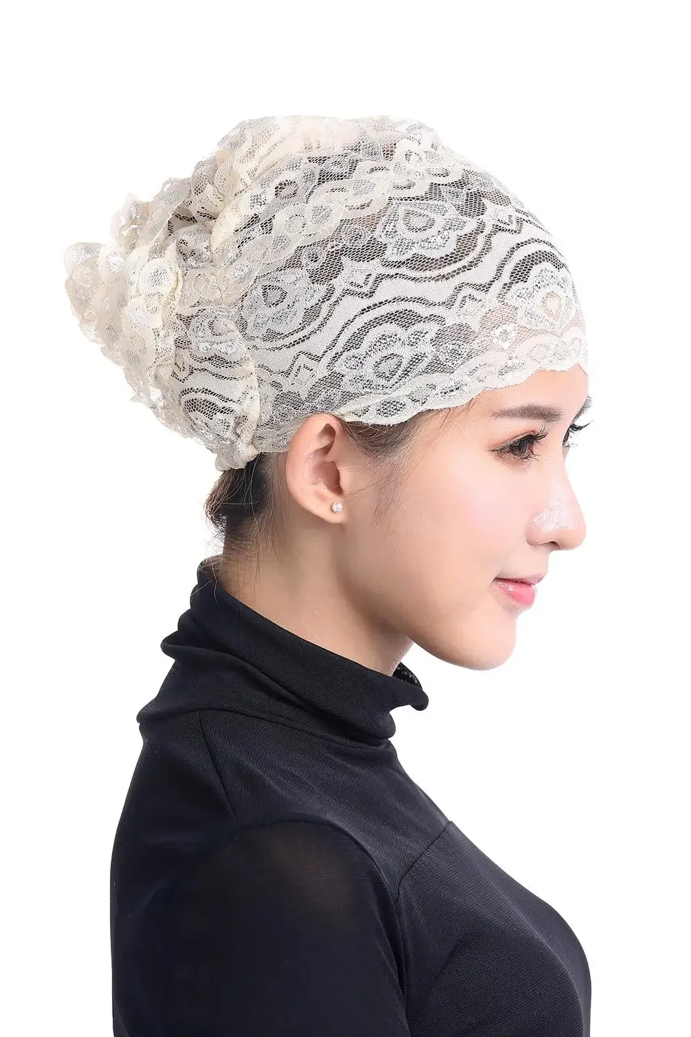 2025 New Full Cover Inner Muslim Lace Hijab Cap Islamic Head Wear Hat Underscarf 12 Colors Women Muslim Hat Hijab Inner Lace Cap