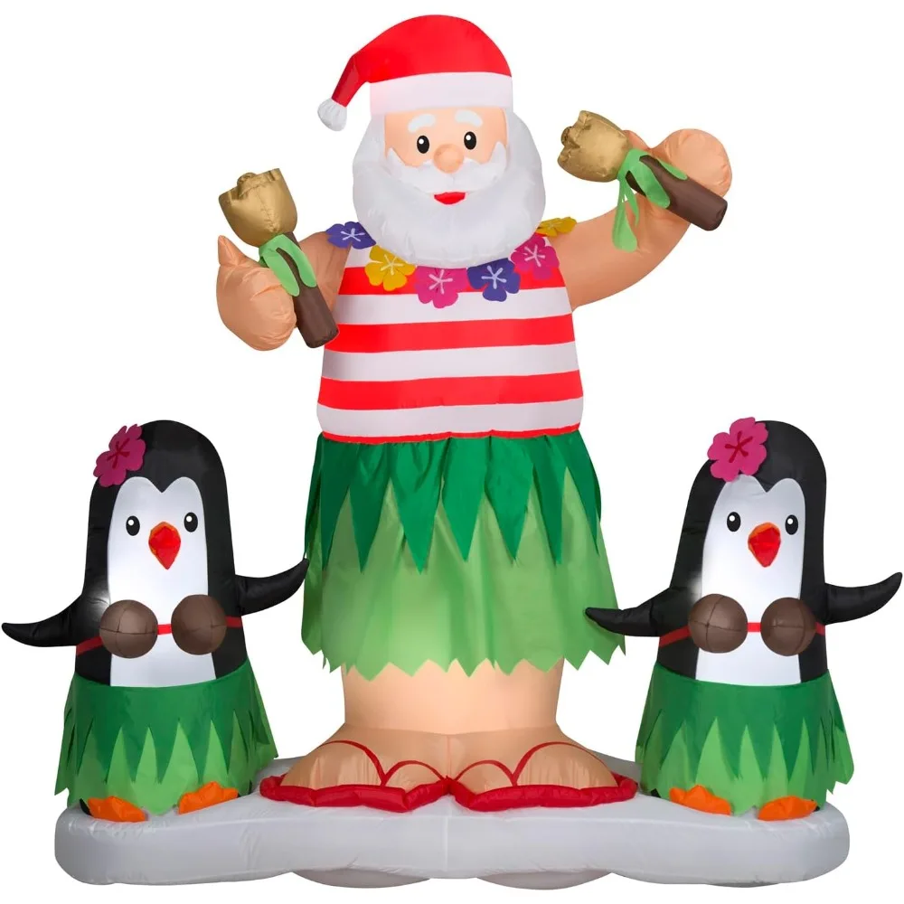 Animated Christmas Inflatable Hula Santa and Penguins, 5.5 ft Tall, Multi