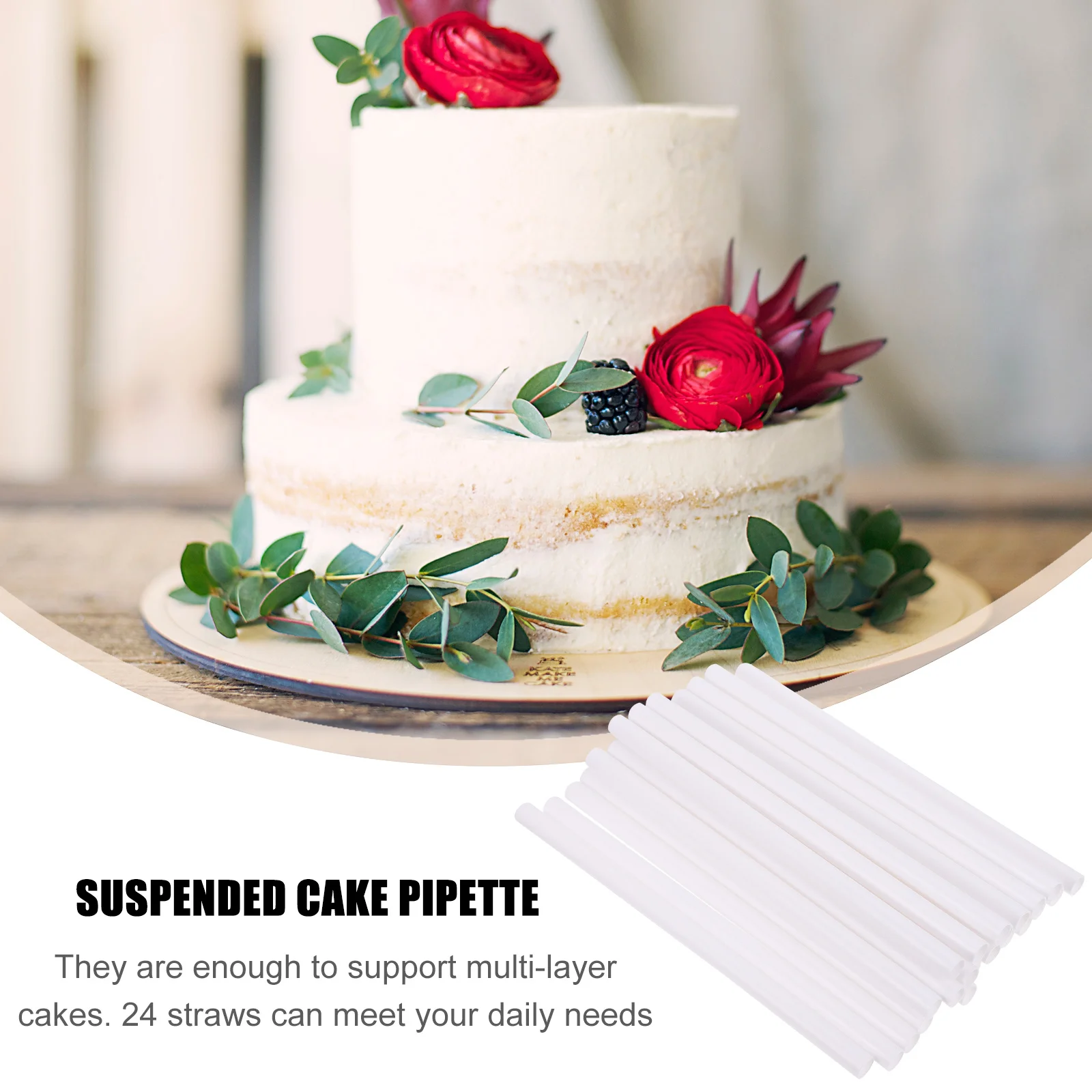 

24pcs Straws Multi-Layer Cakes Baking Kitchen Supplies Kitchen Supplies Dowel Cake Rods Rods Cake Straws White