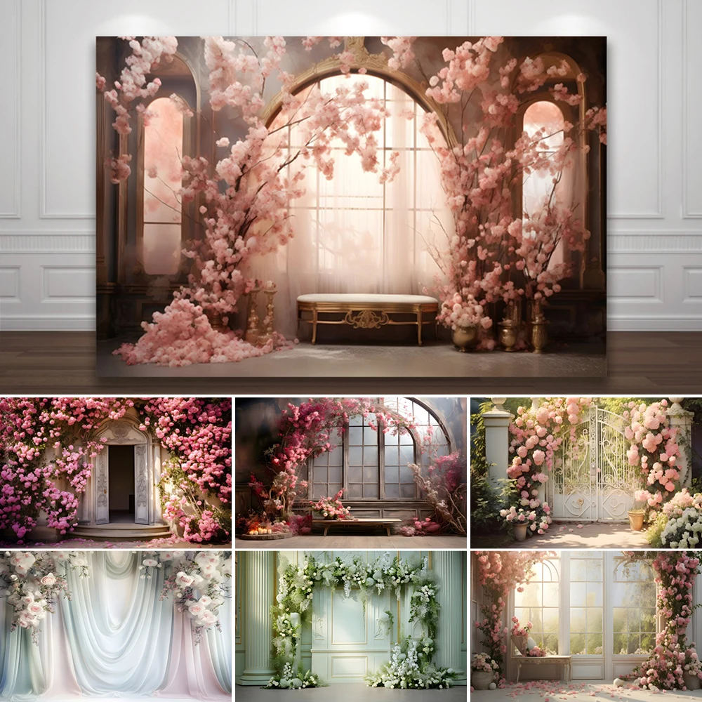 Wedding Flower Wall Backdrop Pink White Spring Flower Room Scene Bride Maternity Portrait Background Decor Photo Studio Props