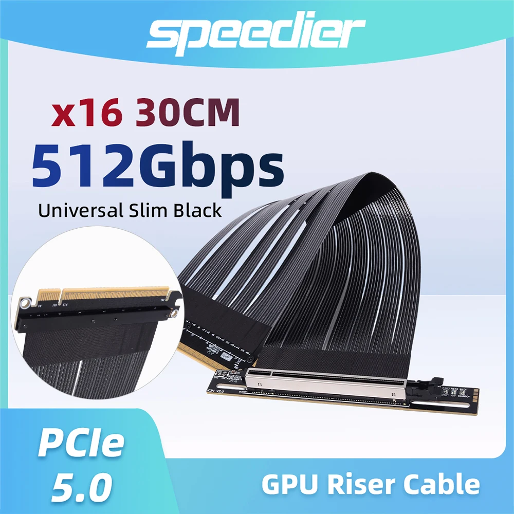 PCIe 5.0 X16 GEN5 Graphics Card Extension Riser Cable 90 Degree High Speed Soft 512Gbps for NVIDIA RTX50 AMD RX90 GPU 5~100cm