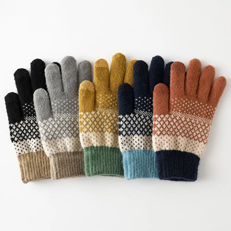 Touchscreen Knitted Gloves for Women Men Fleece Lined Thick Warm Winter Outdoor Cycling Jacquard Gloves