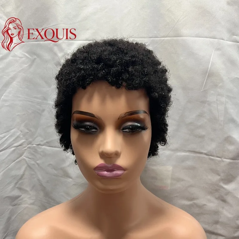 

4 Inch Afro Kinky Curly Human Hair Wig 150% Density Brazilian Remy Hair Short Full Machine Wigs for Black Women Natural Color