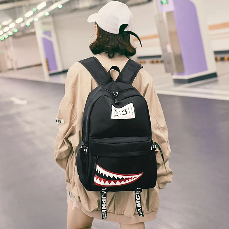 Designer shark mouth school backpacks college student girl boys waterproof satchel teenagers book bags large capacity back pack