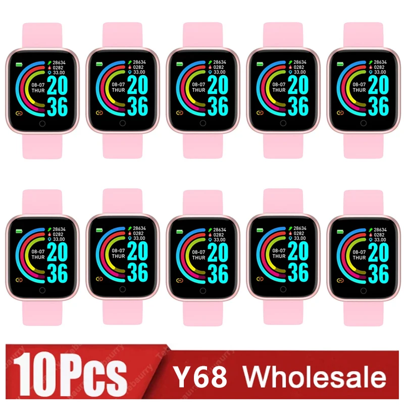 10Pcs, Wholesale, D20 Smart Watch for Men and Women, Y68 Fitness Tracker, Sport Heart Rate Monitor, Wristwatch Pro, IOS, Android