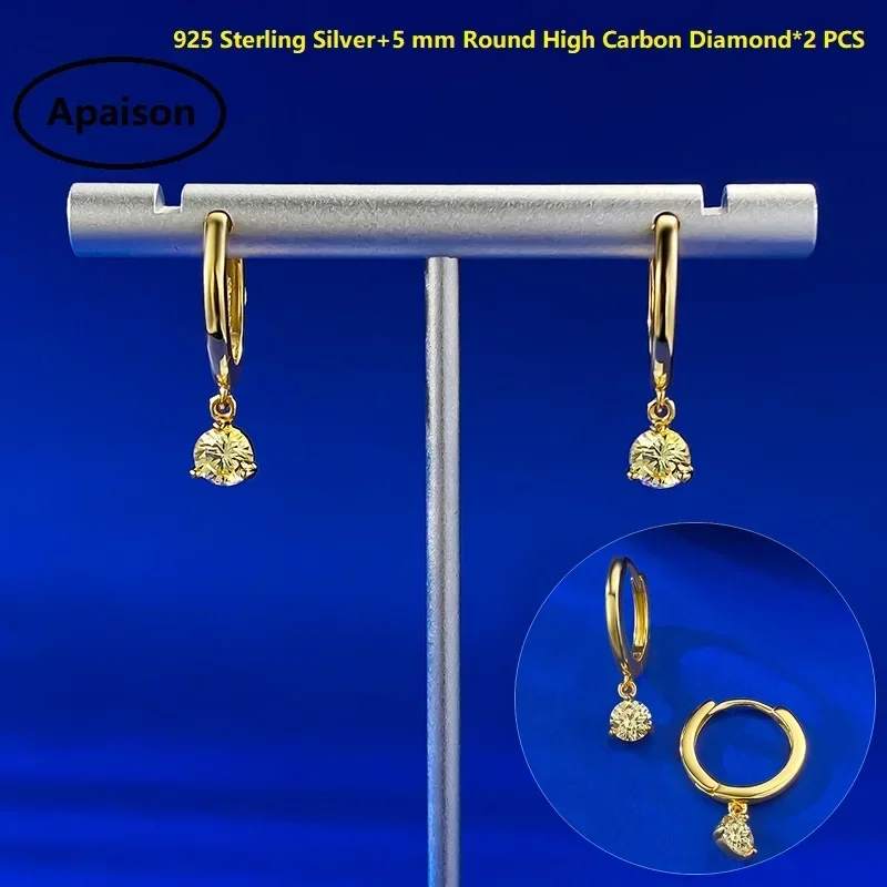 

Apaison 5 mm Round High Carbon Diamond Women Drop Earrings Gold Plated Piercing Ear Earrings Wedding Party Jewelry Gift