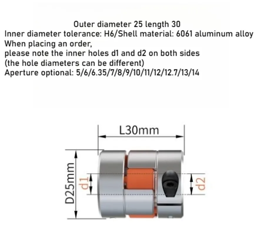 D25 L30 Flexible Shaft Coupling Aluminum Jaw Coupler Joint Connector for CNC Stepper Motor Couple 4/5/6/6.35/8/10/12/14mm