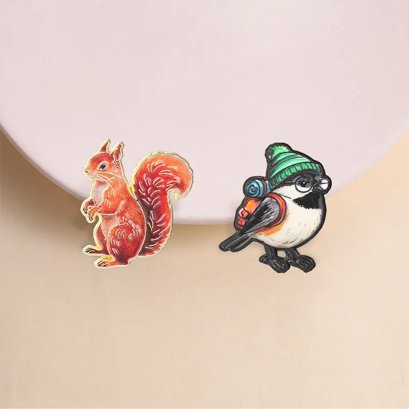 Hiking Chickadee Enamel Pin Cute Outdoor Bird Brooch with Knit Hat Glasses Backpack for Hikers Campers Daily Wear Style